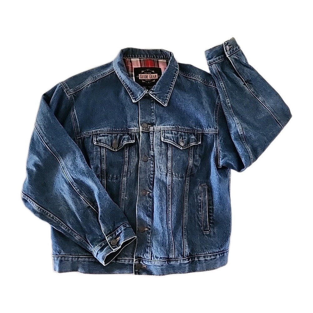 Guide Gear Mens Blue Denim Jean 100% Cotton Flannel Lined Trucker Jacket 2XL